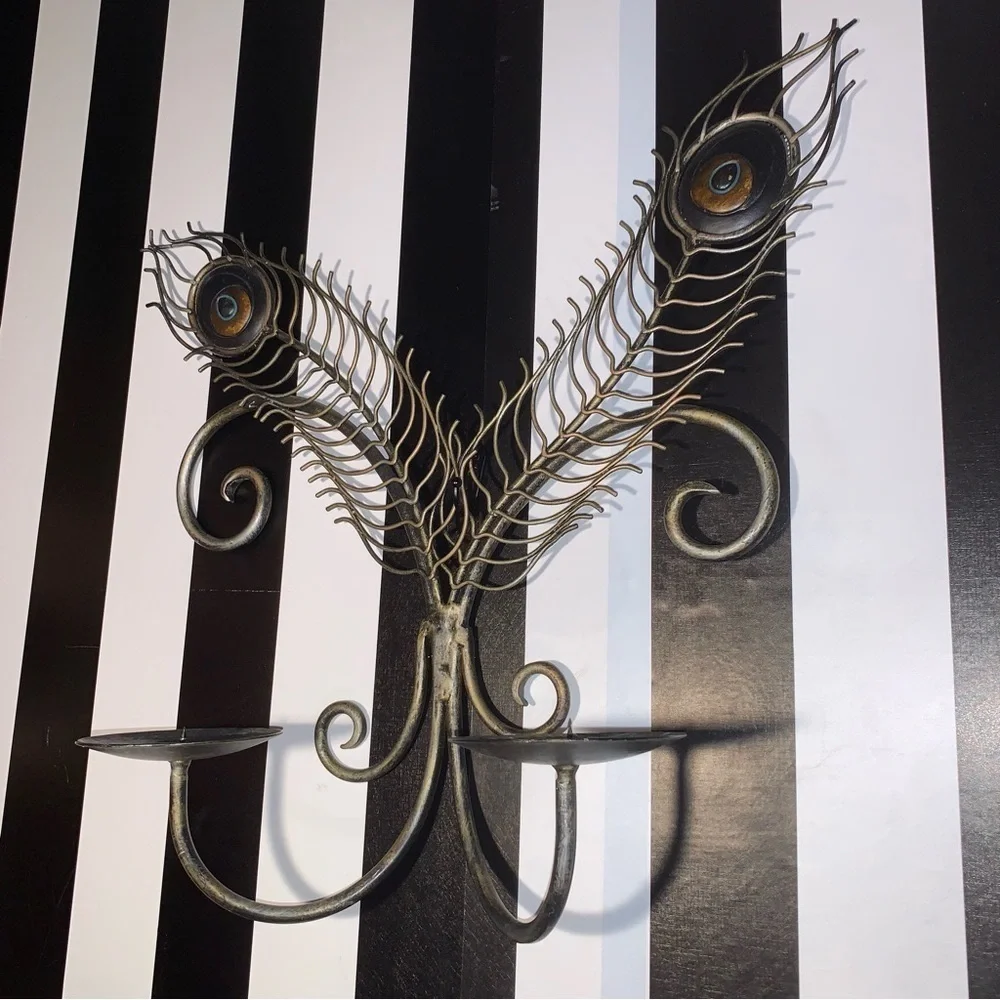 90s Y2K Era Metal Peacock Feather Wall Art Large Candle Holder  Pier 1 Imports